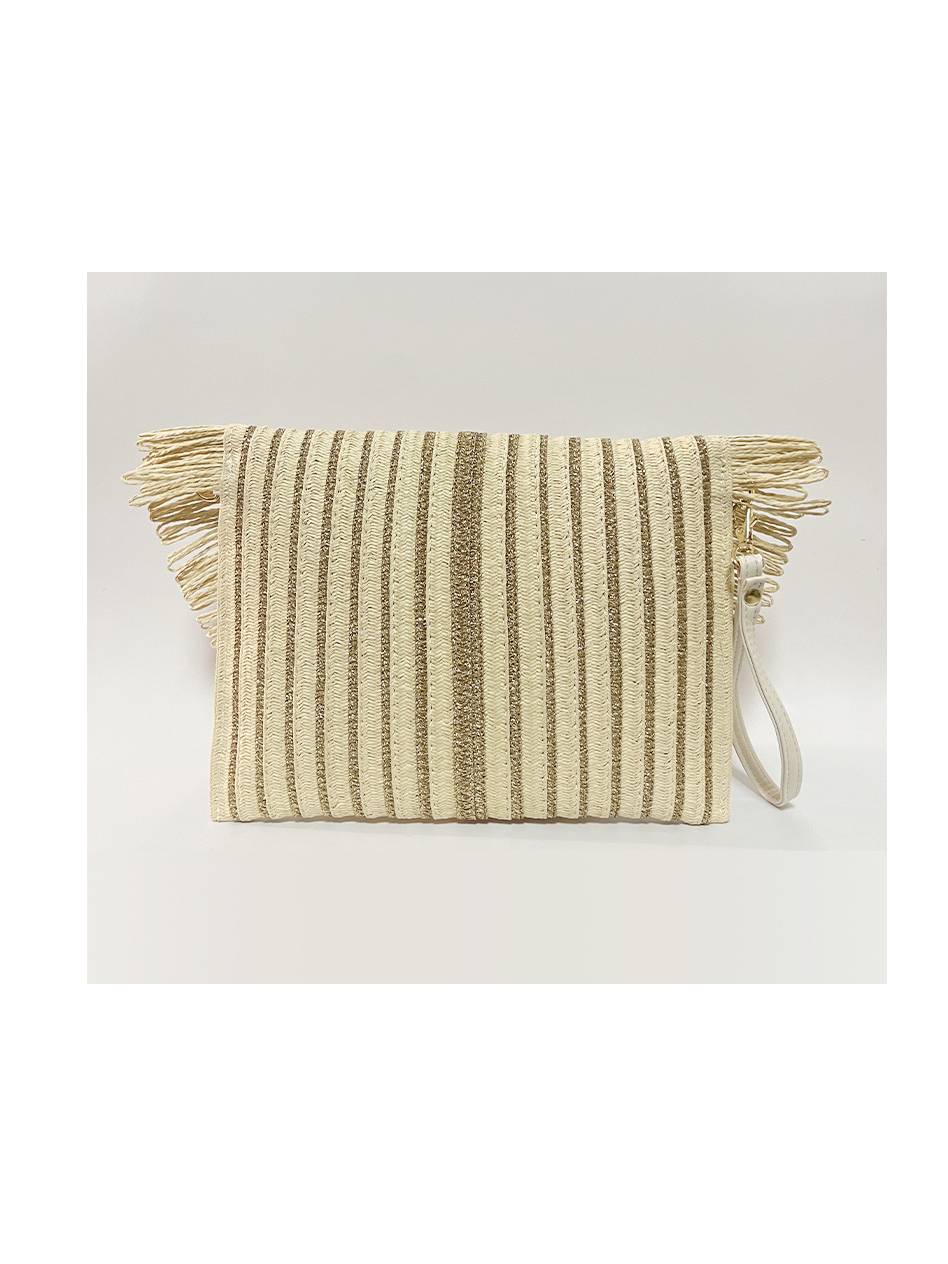Contrast Color Straw Bag Clutch