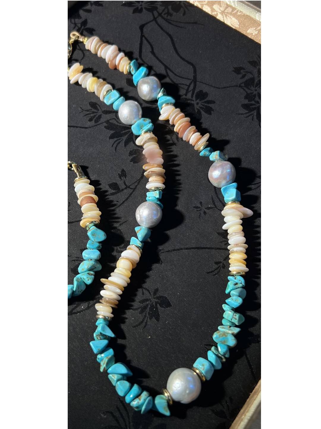 Turquoise Pearl Shell Necklace And Bracelet