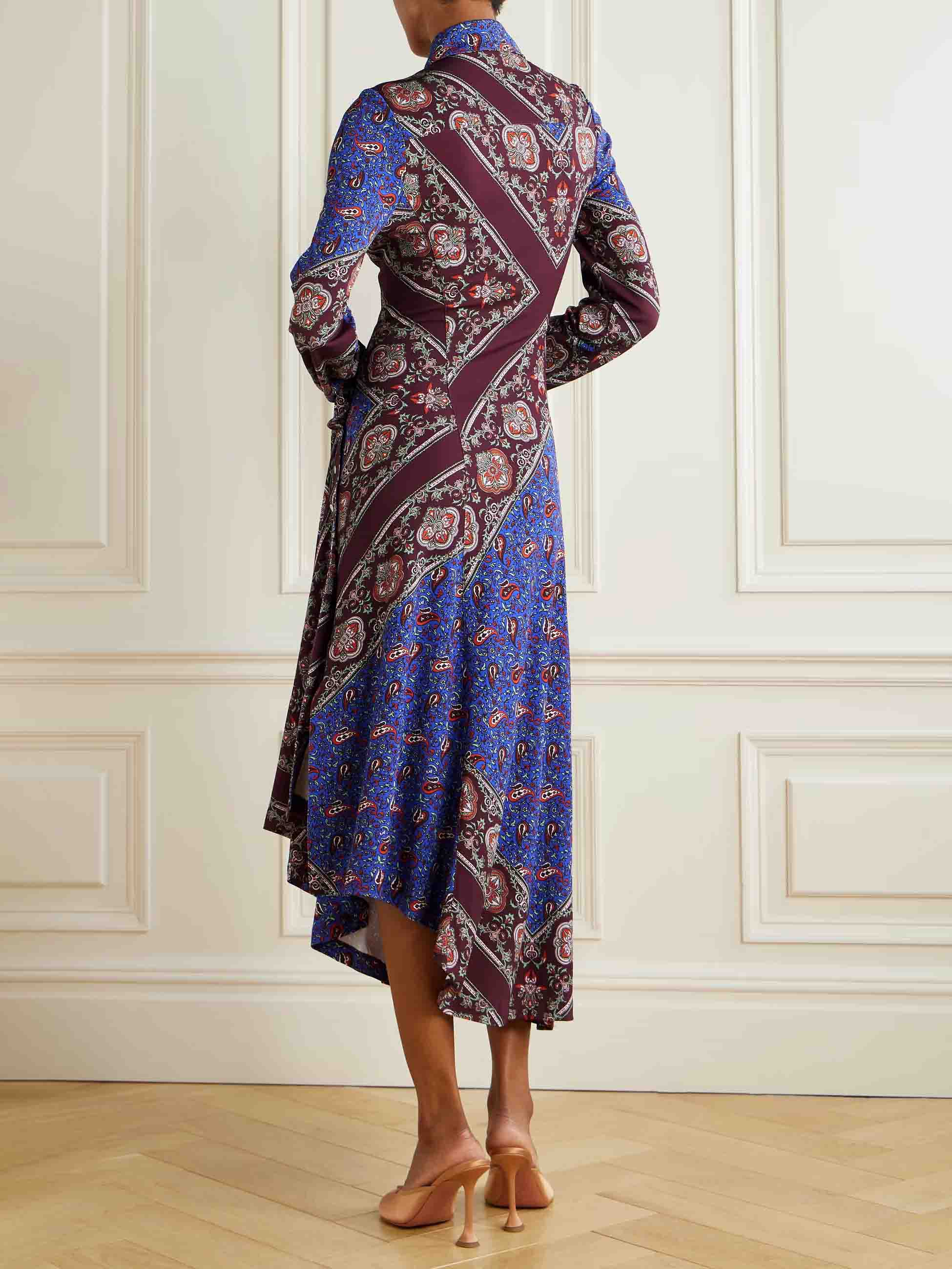 Vintage Asymmetric Paisley Print Midi Dress