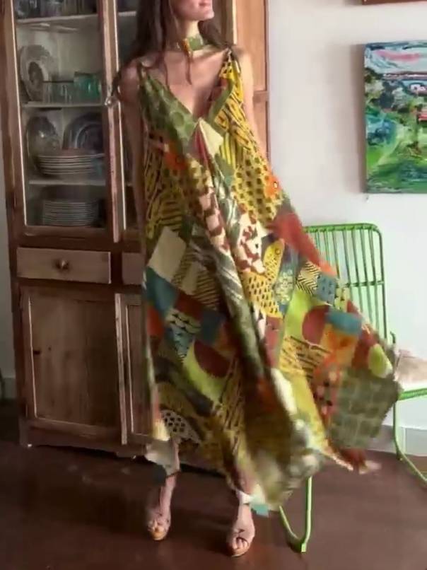 Unique Printed Irregular Hem Dress