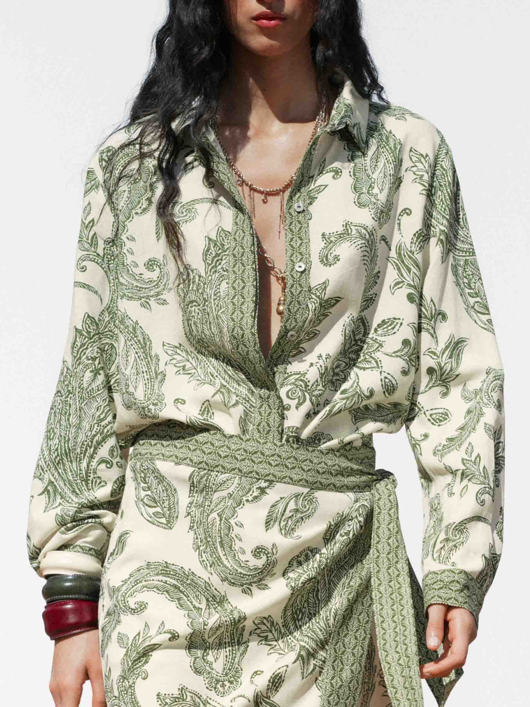 Retro Cashew Flower Print Long-sleeved Floral Shirt