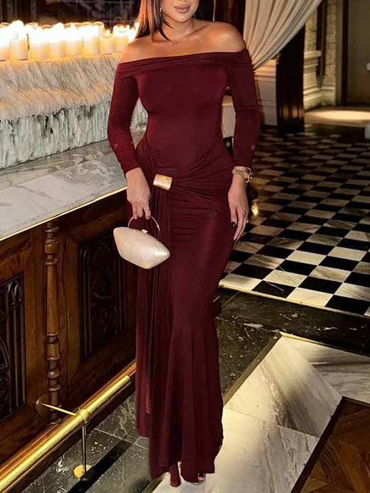 One-Shoulder Strappy Long-sleeved Slim Fit Wrap Dress