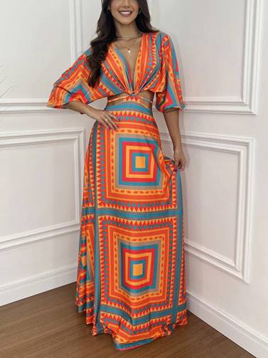 Waist Hollow Bat Sleeve Dress