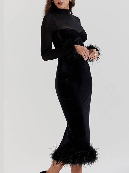 Mesh Patchwork Velvet Corset Dress