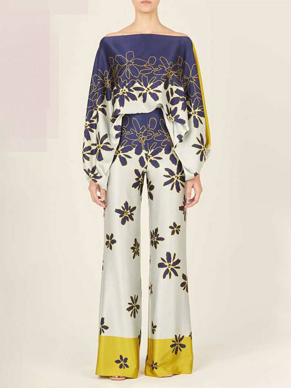 Printed Dolman Sleeve Wide Leg Pants Set