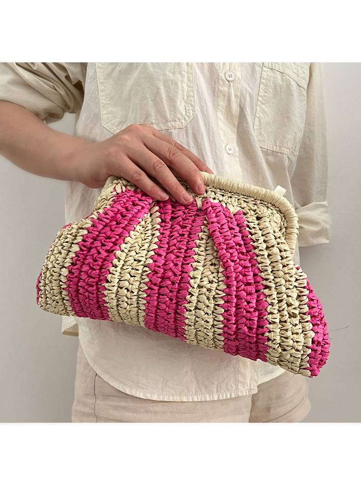 Contrast Color Straw Bag