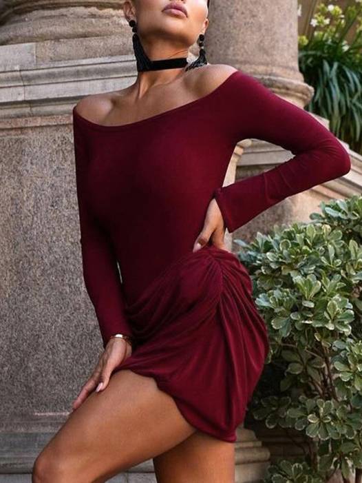 Off-shoulder Waist Pleated Mini Dress