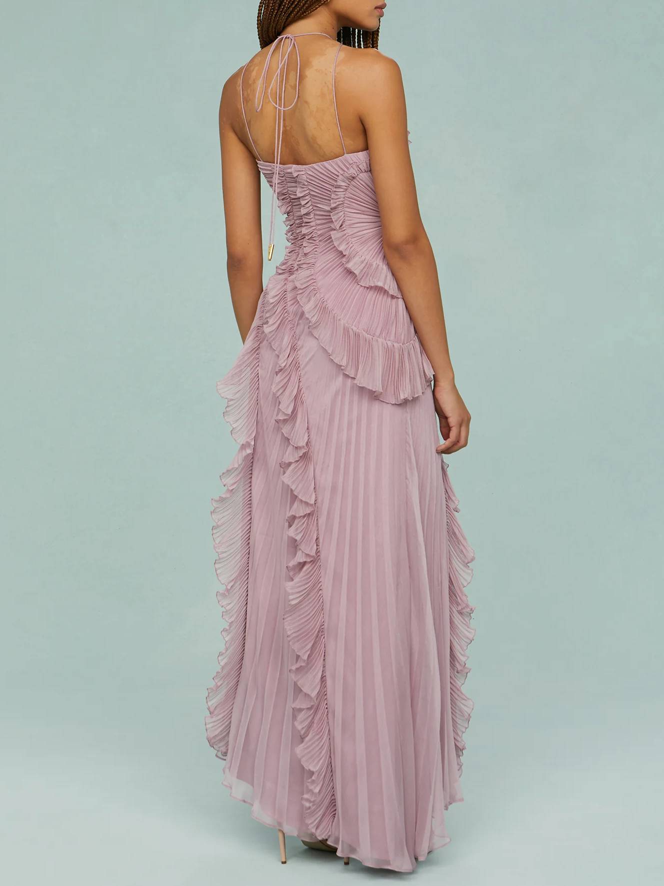 Halter Neck Pleated Backless Dress