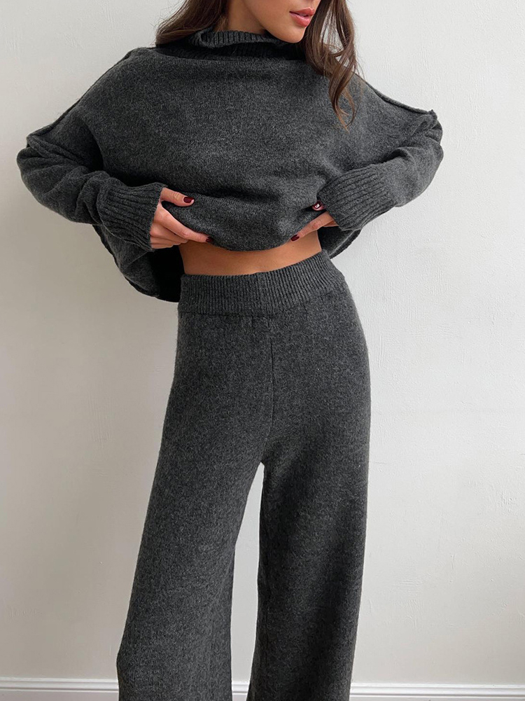Lazy Thickened Knit Pants Suit