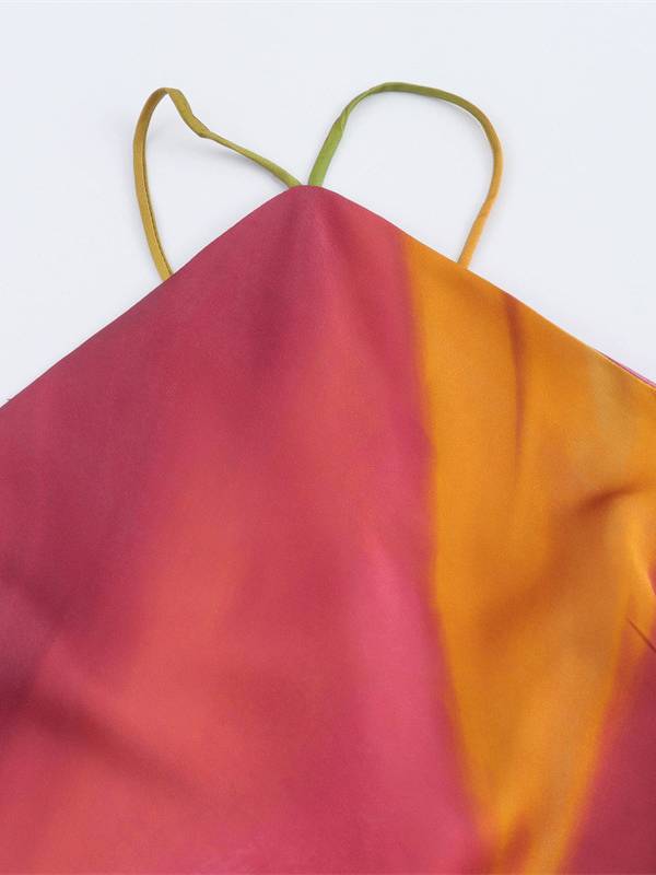 Satin Printed Backless Dress