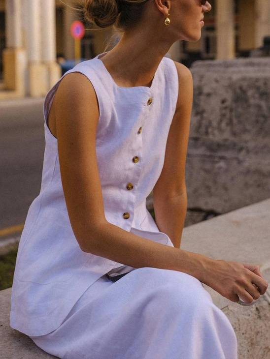 Square Collar Sleeveless Vest High Waist Skirt Suit