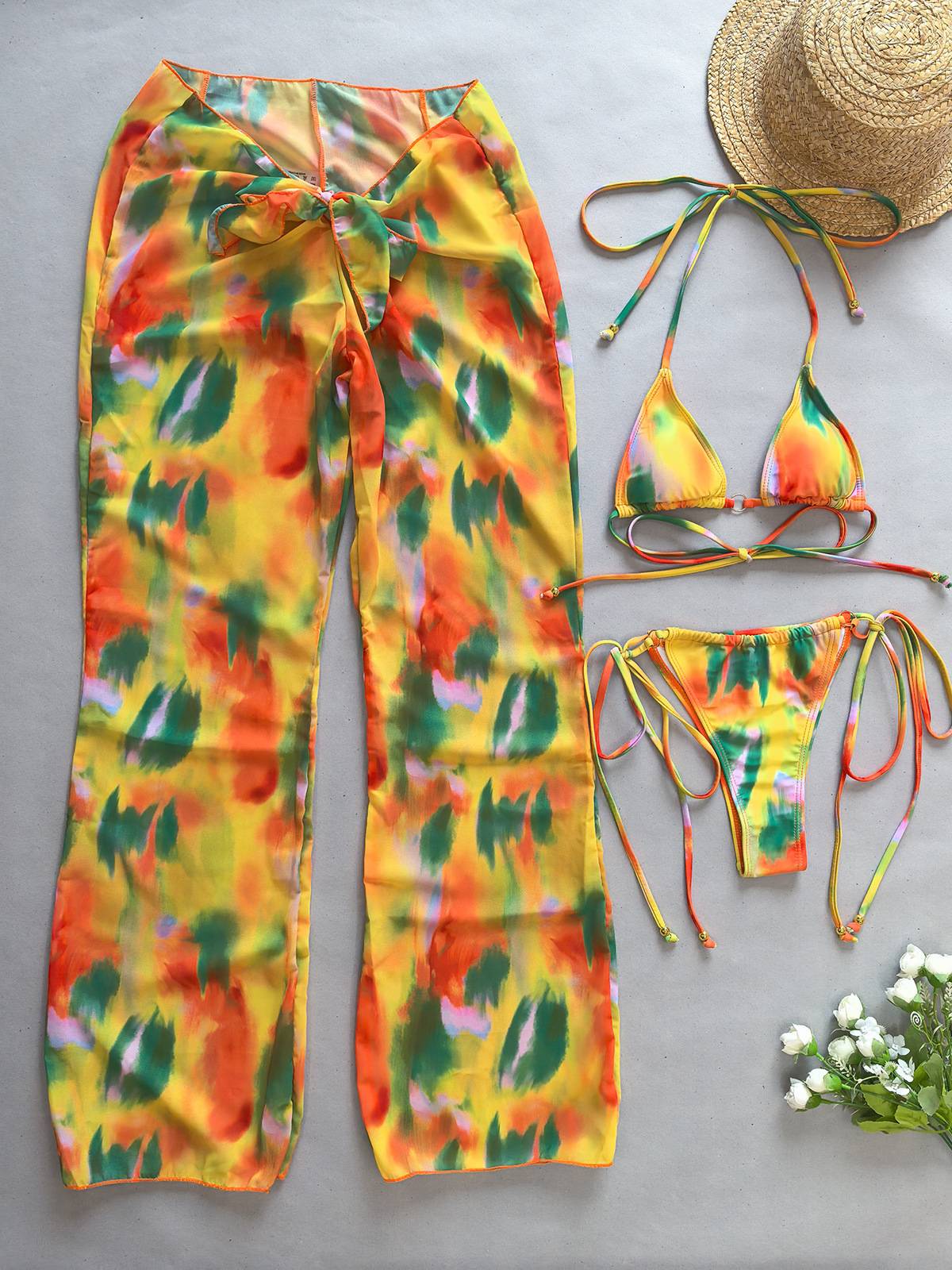 Printed Bikini Pants Three-piece Set
