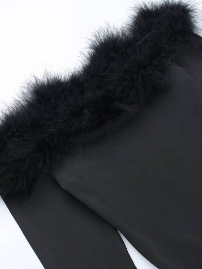 Furry Patchwork Off-shoulder T-shirt Bodysuit