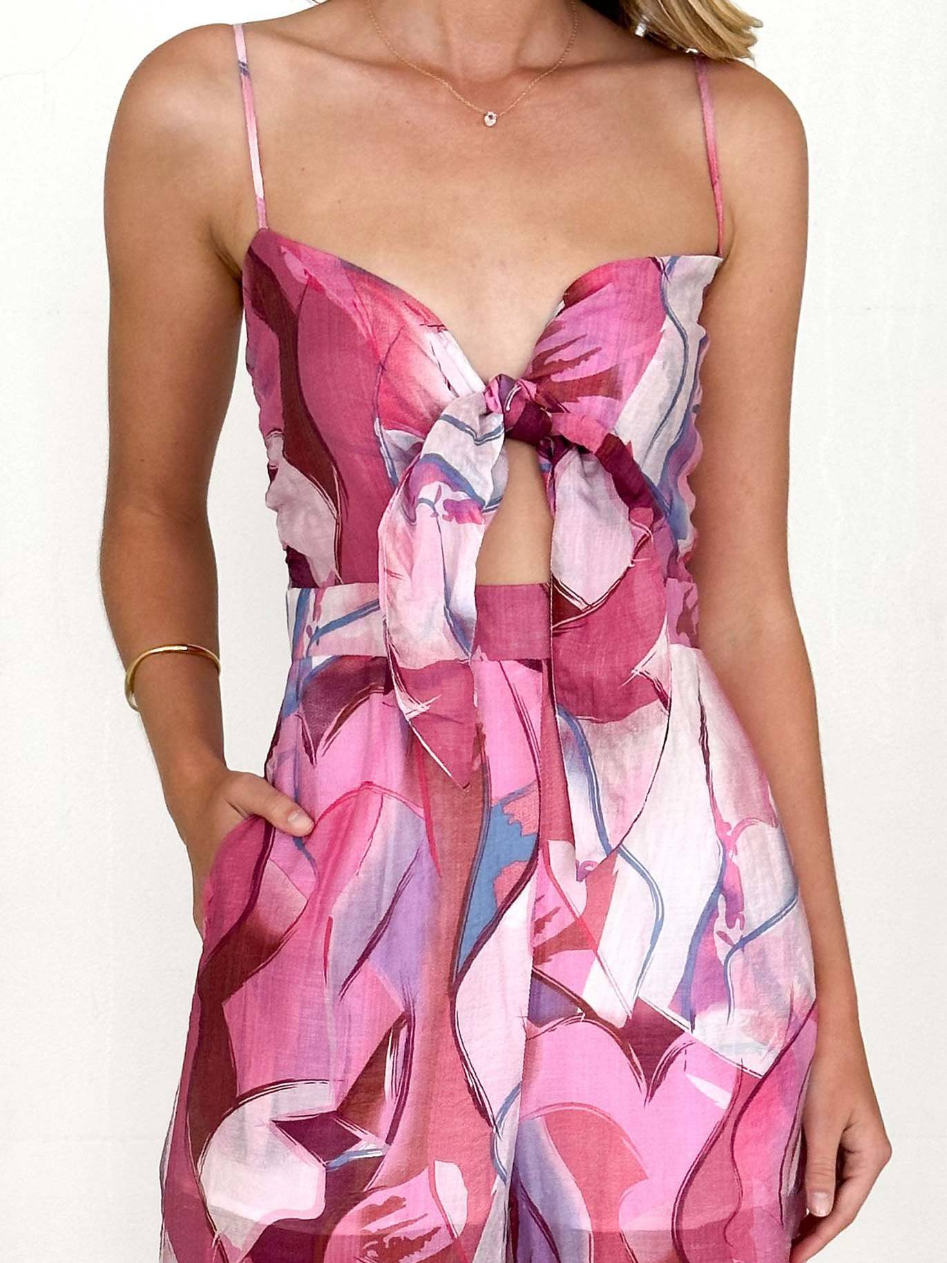 Printed suspender jumpsuit