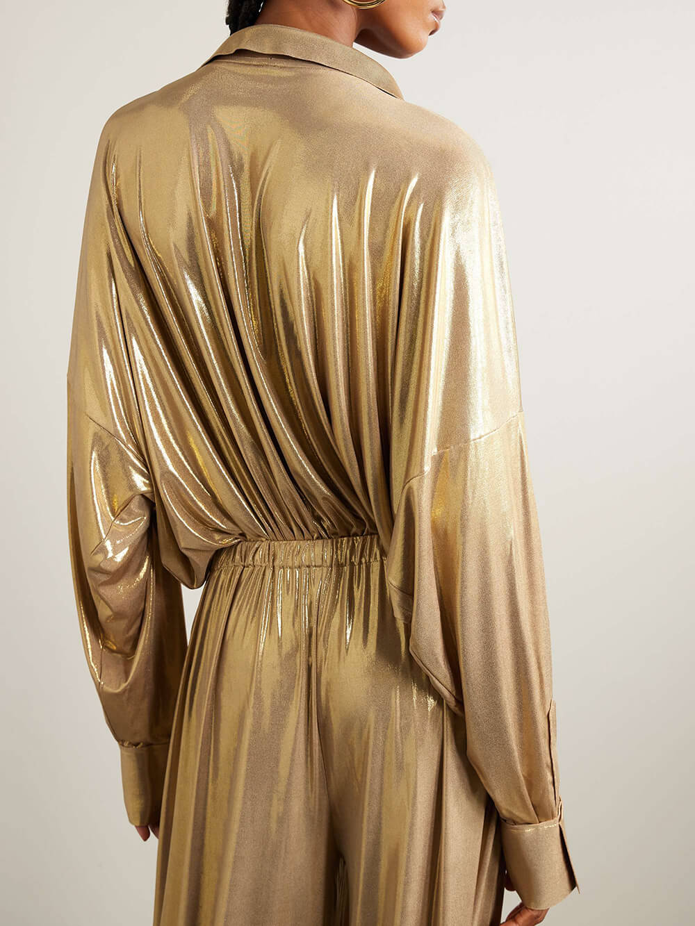 Elegant Stretch Ruched Collared Bodysuit