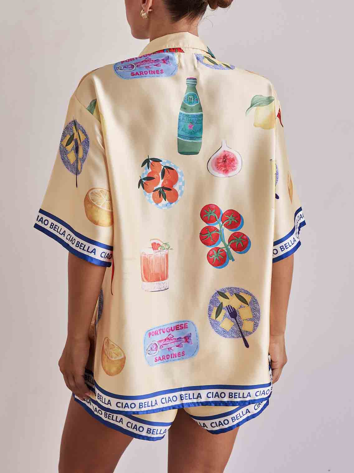 Unique Print Casual Lapel Cardigan Shorts Set