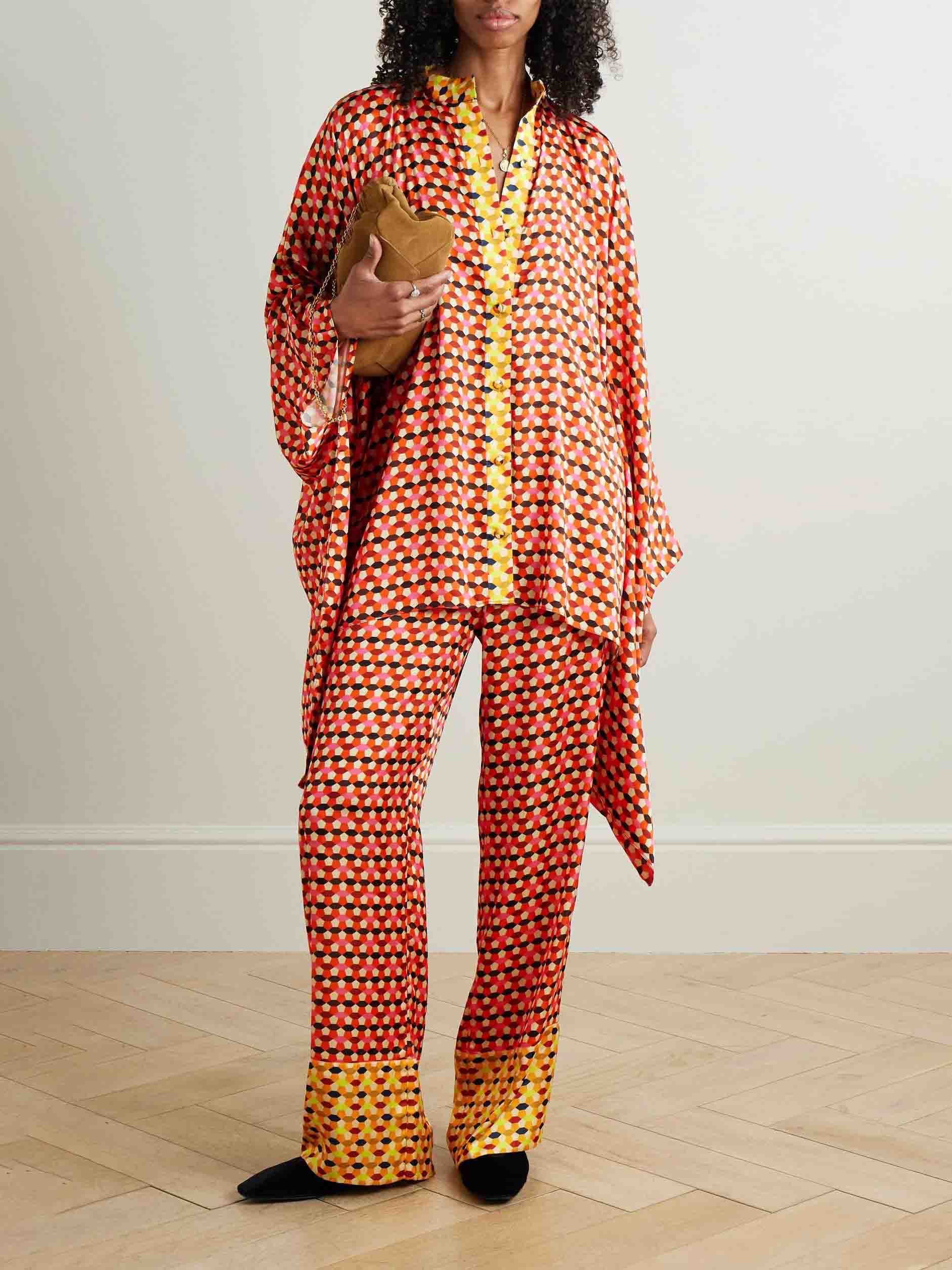 Exquisite Satin Geometric Print Wide-leg Pants