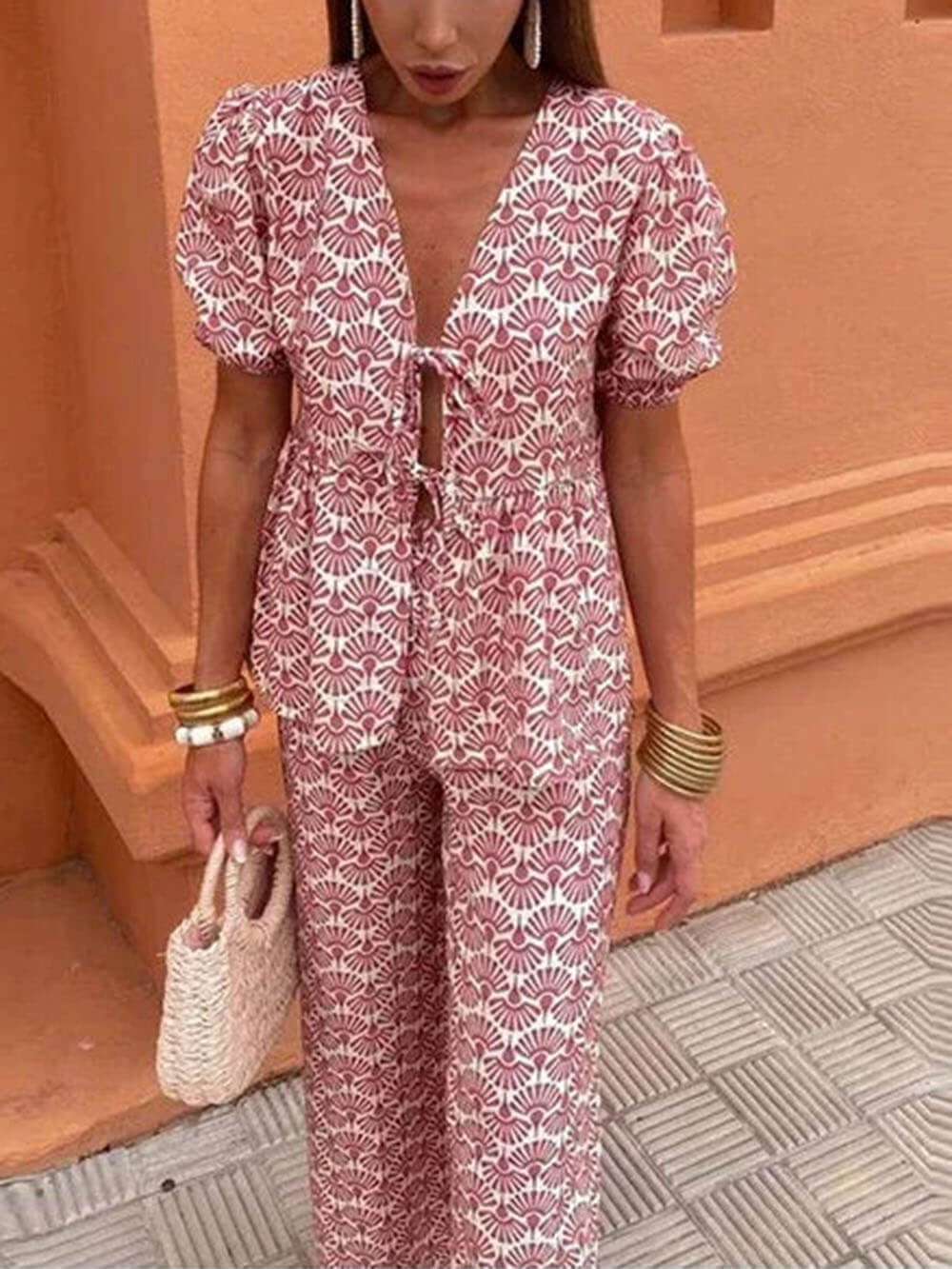 Casual Floral Print Elastic Loose Pants