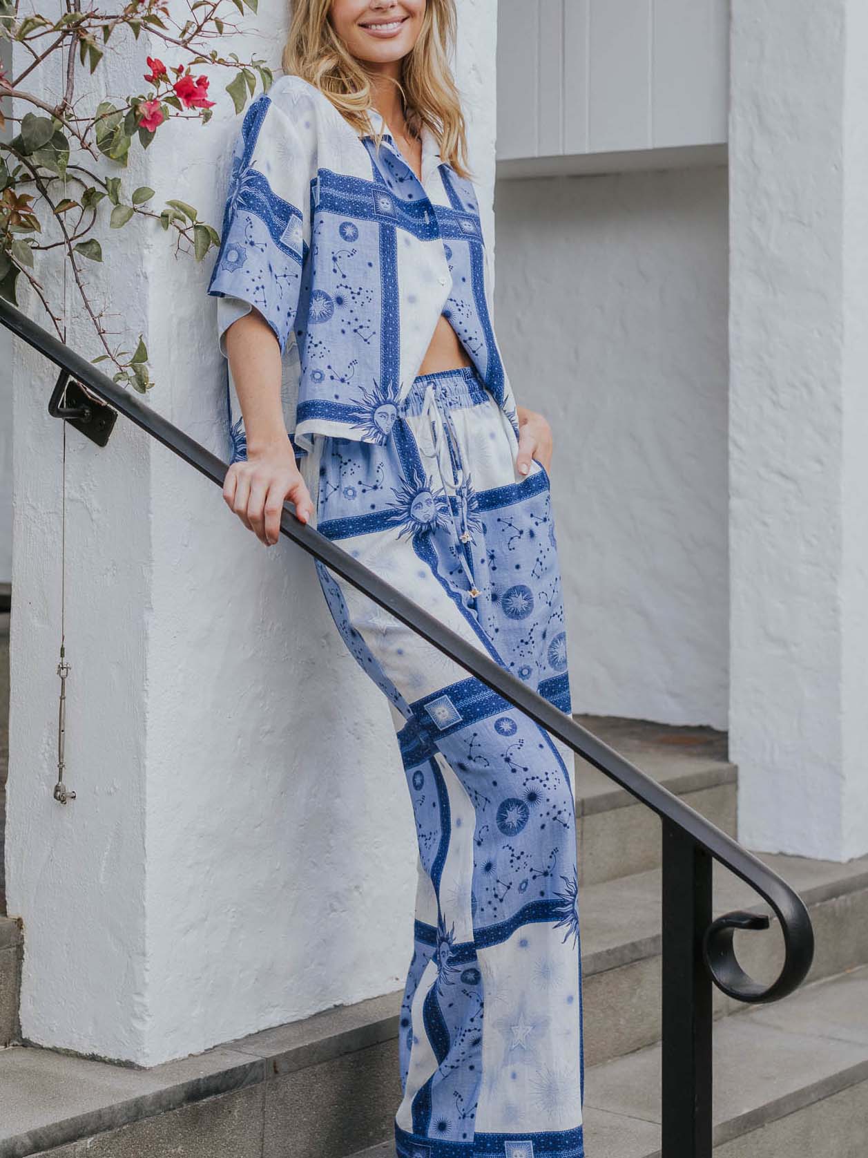 Exclusive Dreamy Galaxy Sun Print Wide-leg Pants