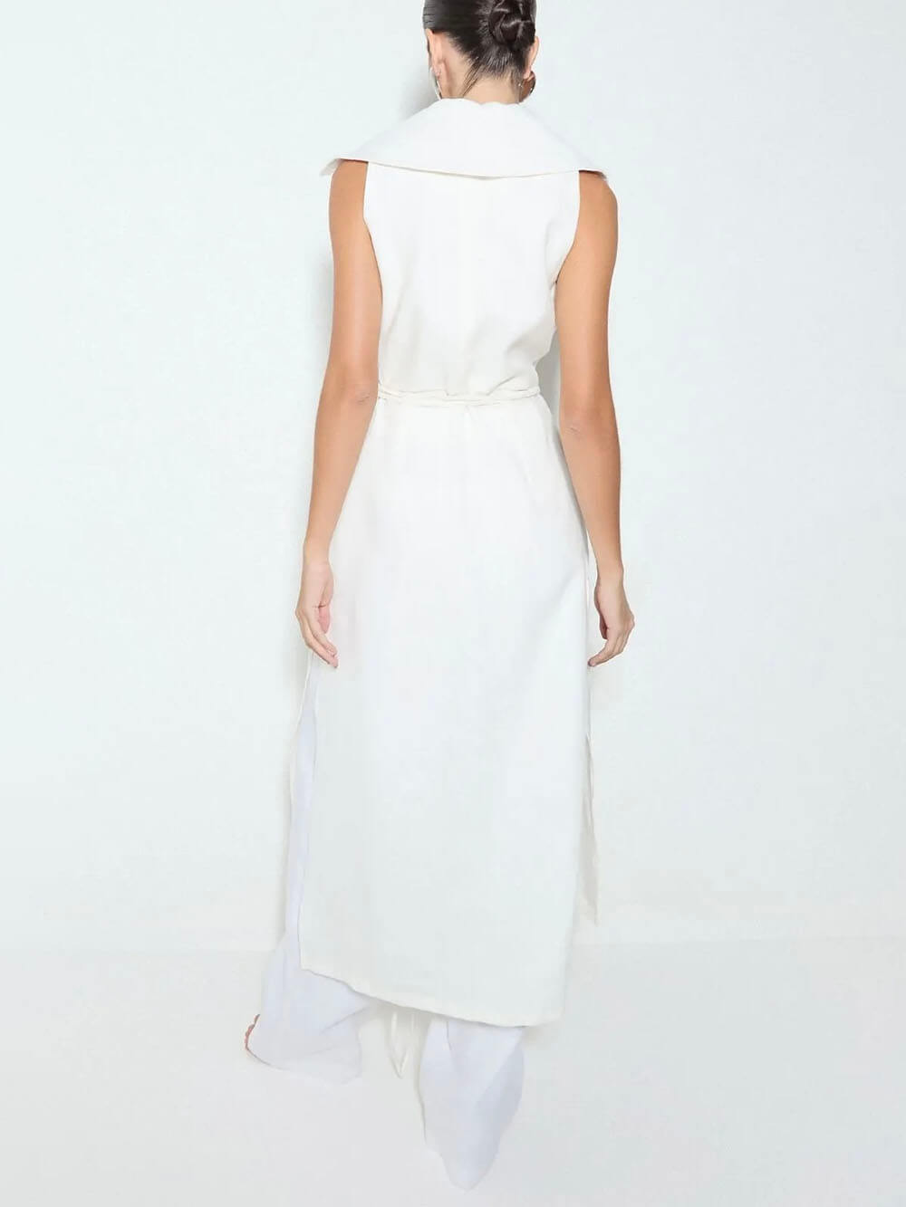 Exquisite Savina Linen Blend Lapel Midi Vest Tops