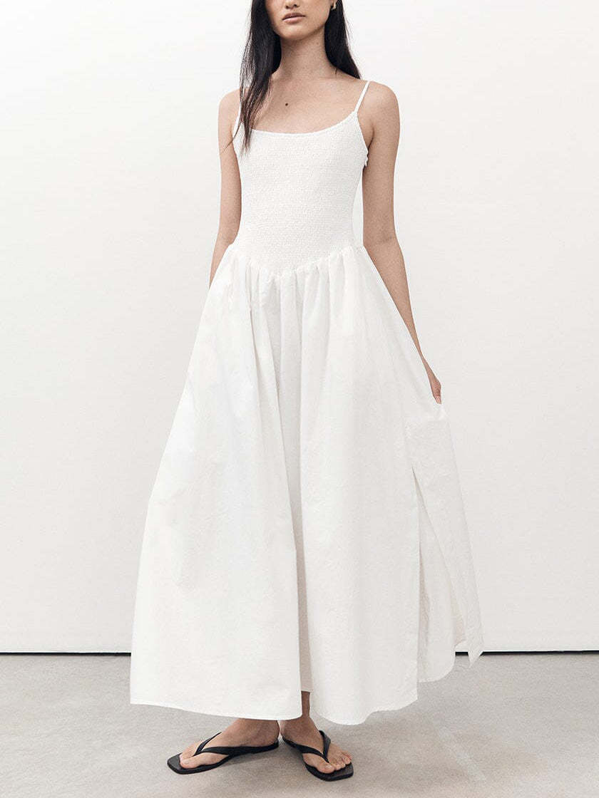 Fashionable Spaghetti Strap Solid Color Slit Midi Dress