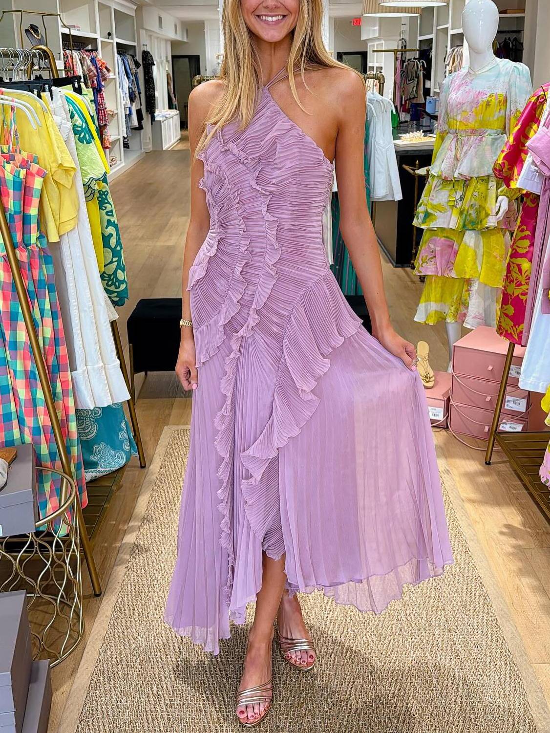 Halter Neck Pleated Backless Dress