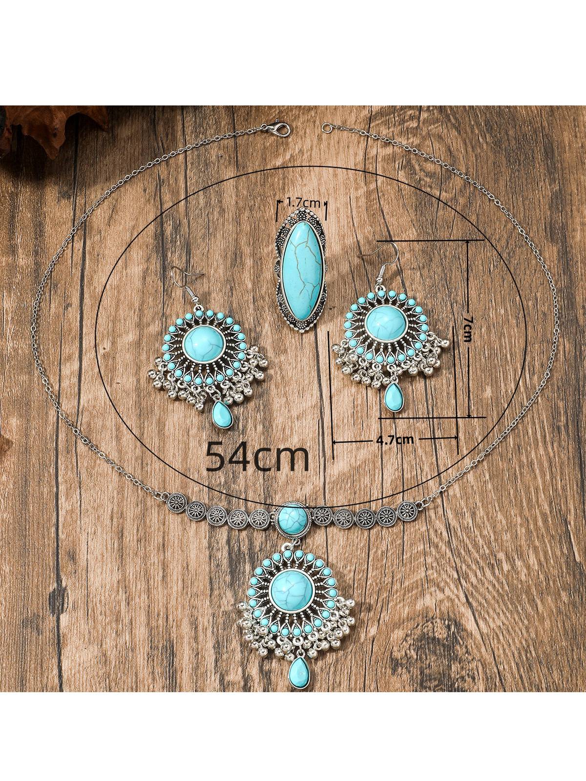 Bohemian Turquoise Earrings Necklace And Ring