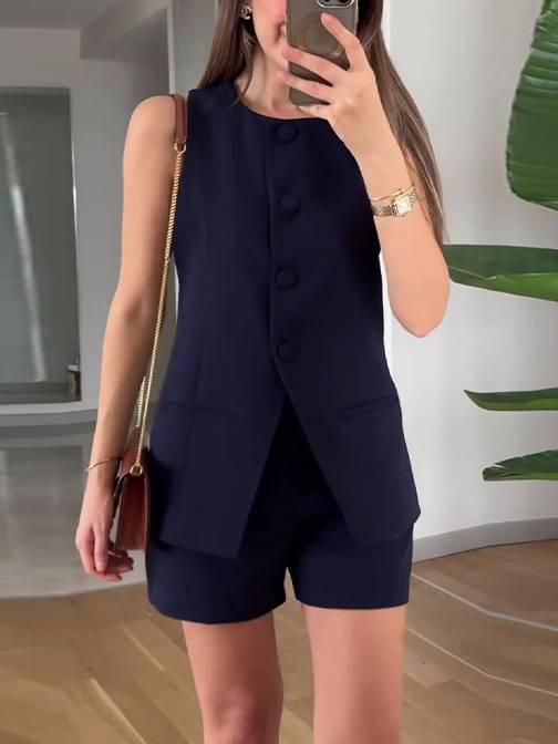 Minimalist style vest shorts two-piece set