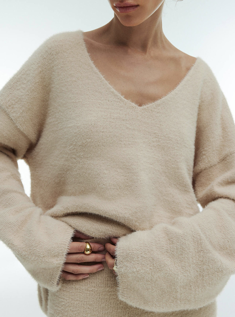 Imitation Mink Top And Skirt Knitted Suit