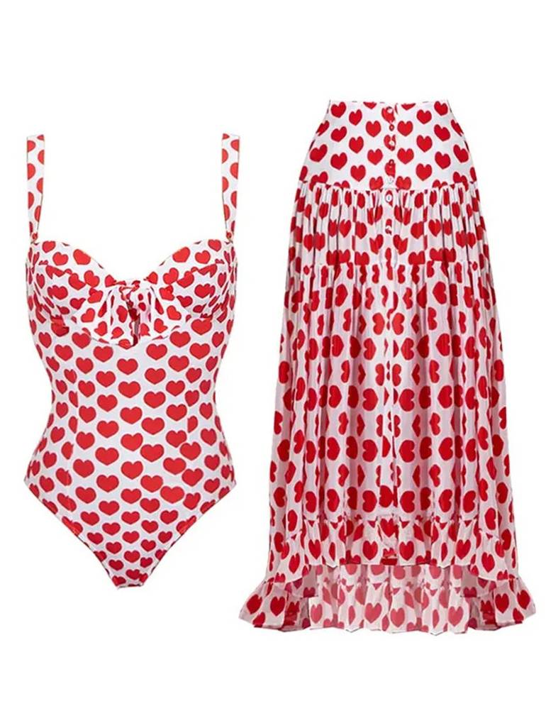 One Piece Swimsuit Chiffon Skirt Two Piece Set