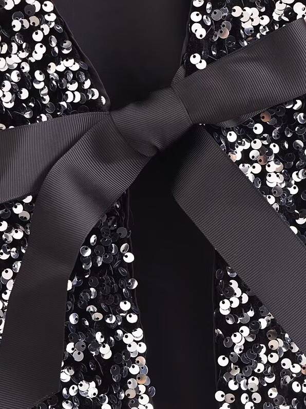 Sequined Bow Short-Sleeve Top