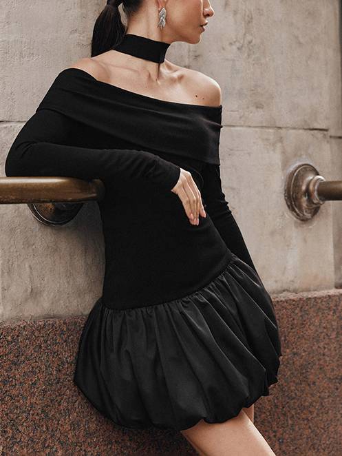 Off-shoulder Bud Mini Dress