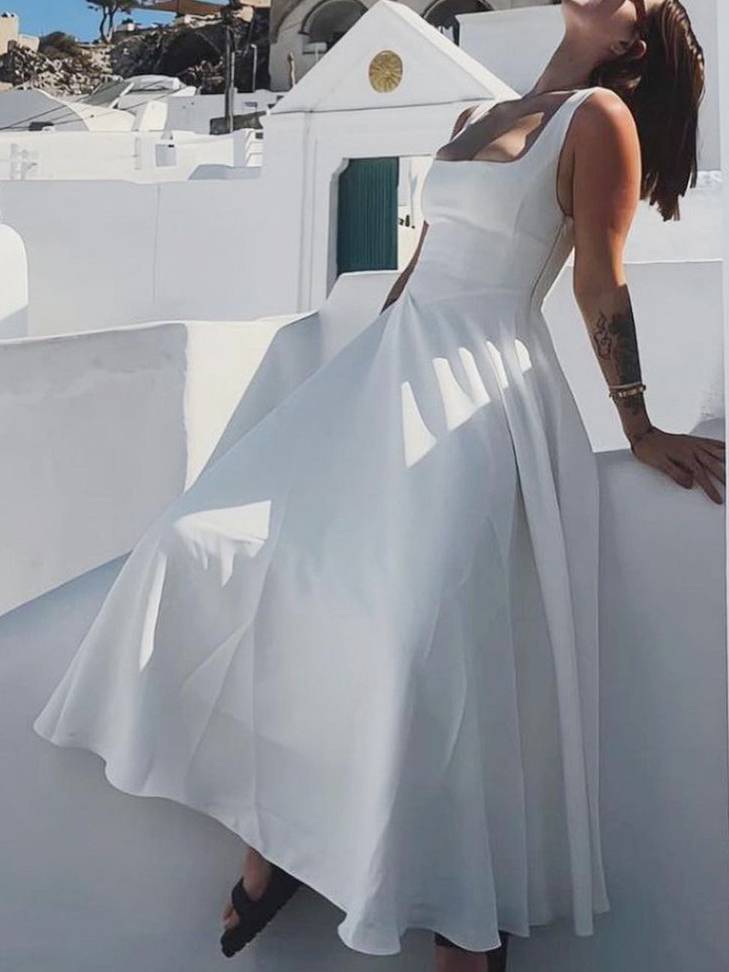 Elegant Sling Square Collar Large Swing MidI Dress