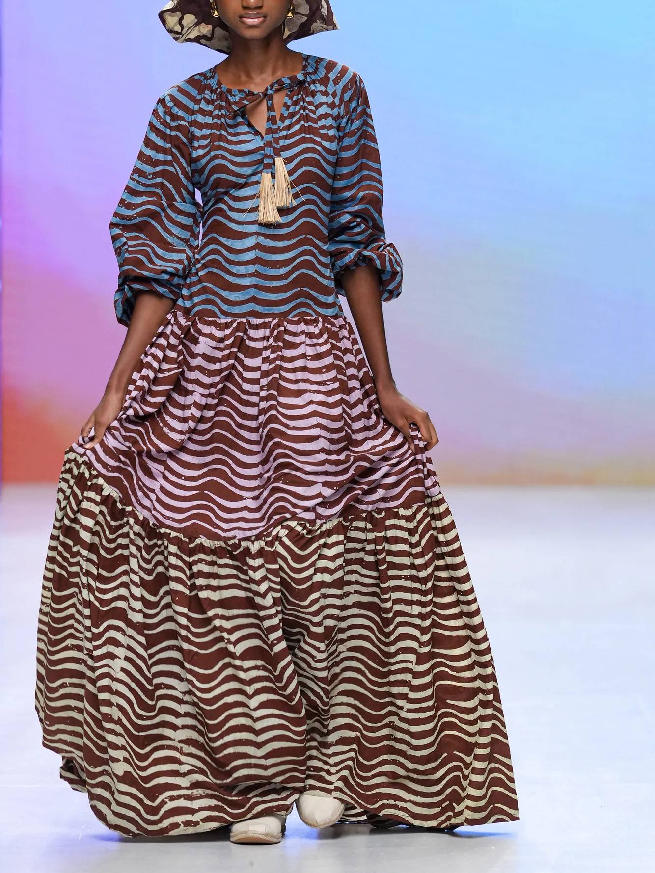 V-neck Striped Contrast Color Dress