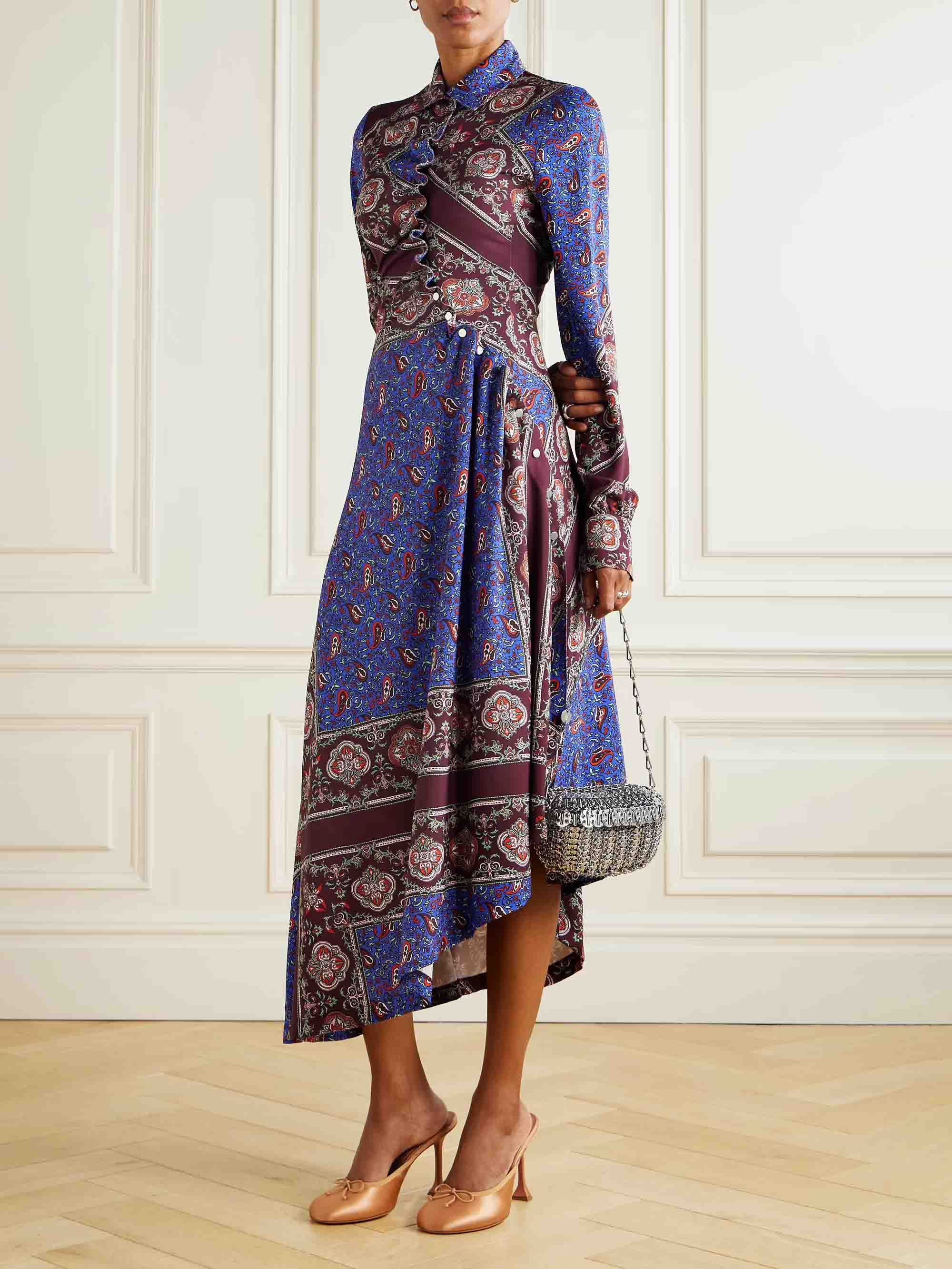 Vintage Asymmetric Paisley Print Midi Dress
