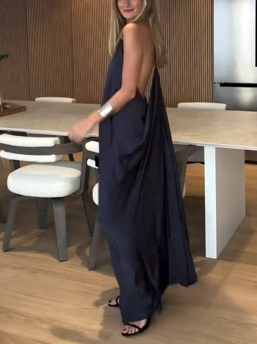 Minimalist Halter Neck Backless Maxi Dress