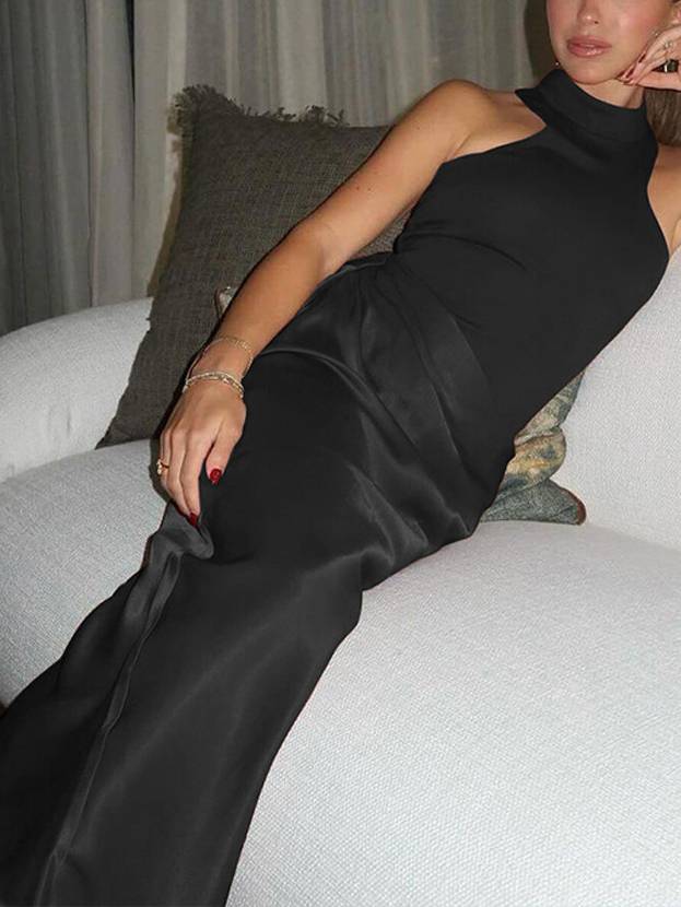 Slim-fit Stitching Hollow-out Maxi Dress