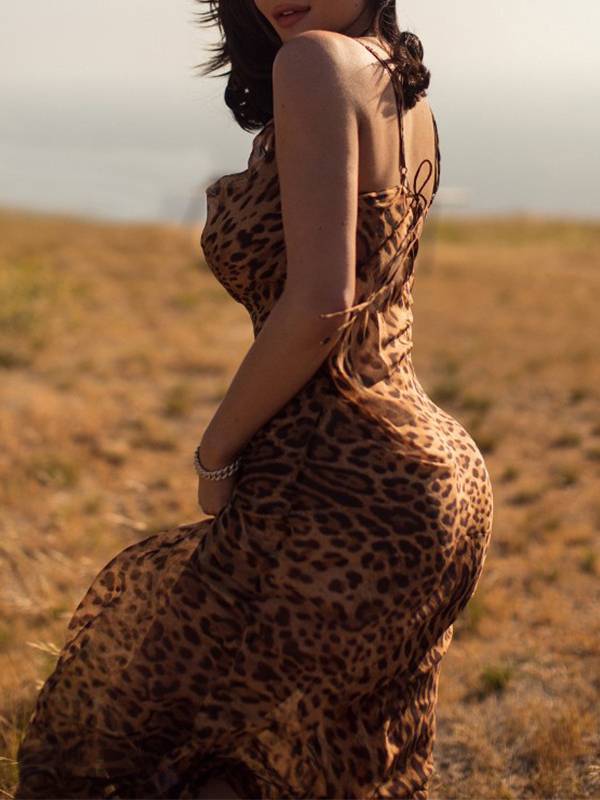 Suspender Backless Leopard Print Dress