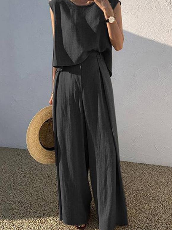 Loose Sleeveless Top Wide-leg Pants Two-piece Set