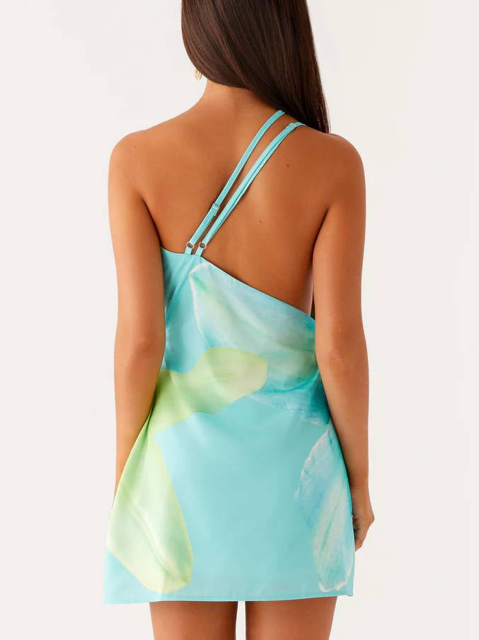 Asymmetric Printed Mini Dress