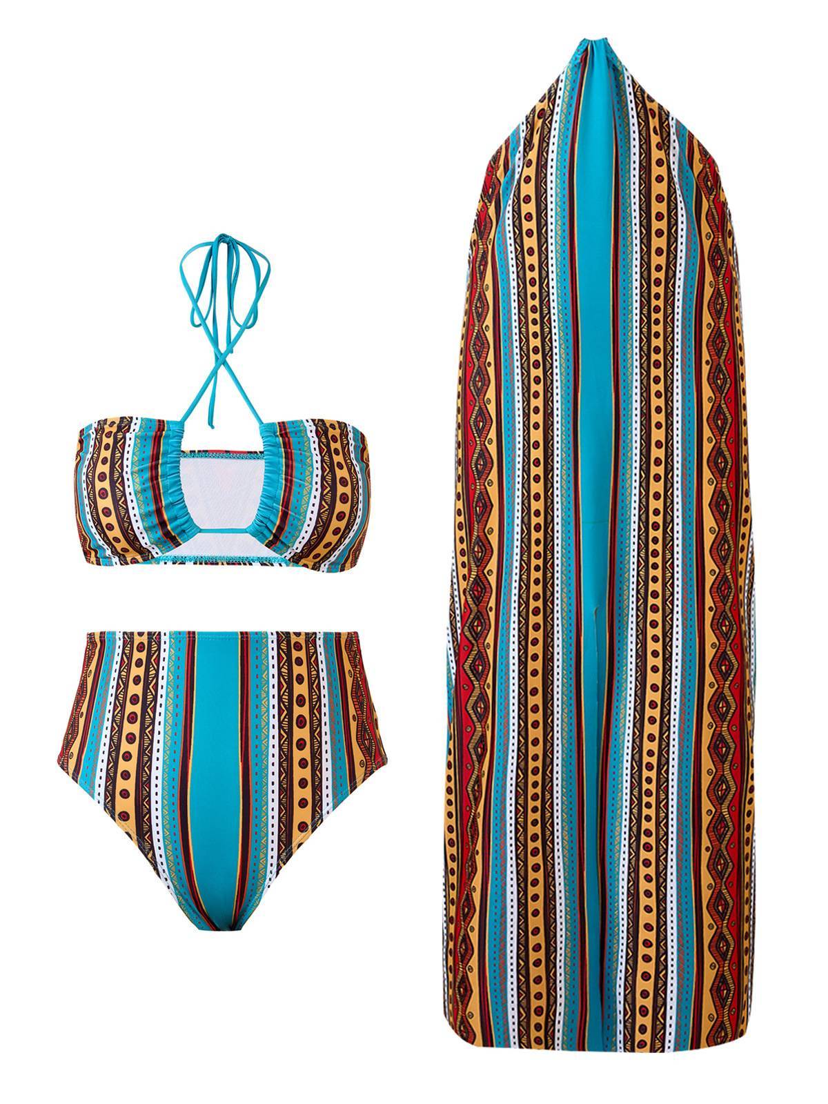 Printed Bikini Three-piece Set