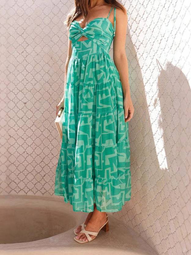 Printed Suspender Midi Dress