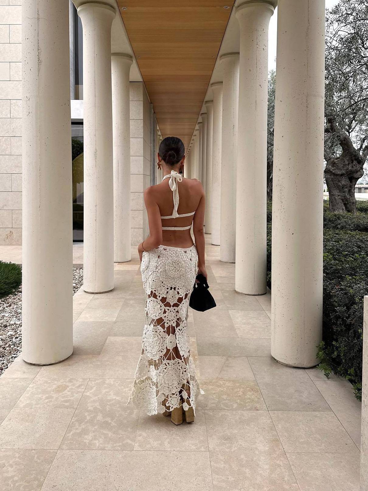 Halter Neck Backless Crochet Maxi Dress