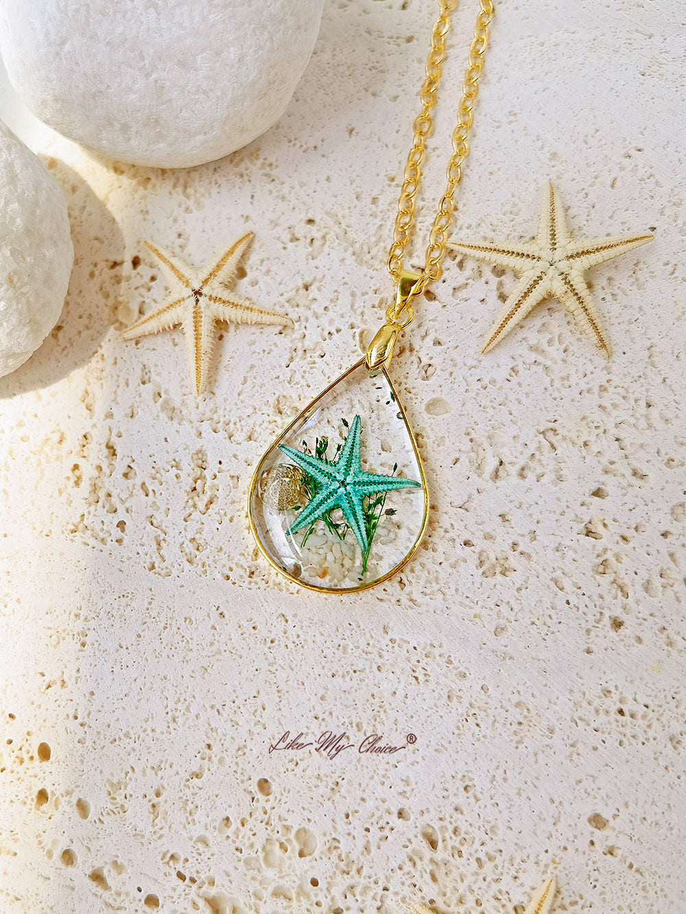 Natural Starfish DIY Resin Epoxy Gold Necklace
