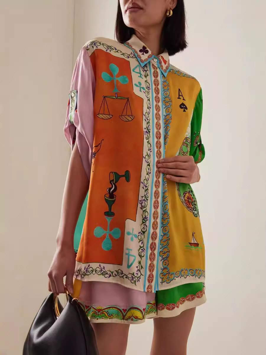 Unique Personality Graffiti Print Shorts Two-piece Set