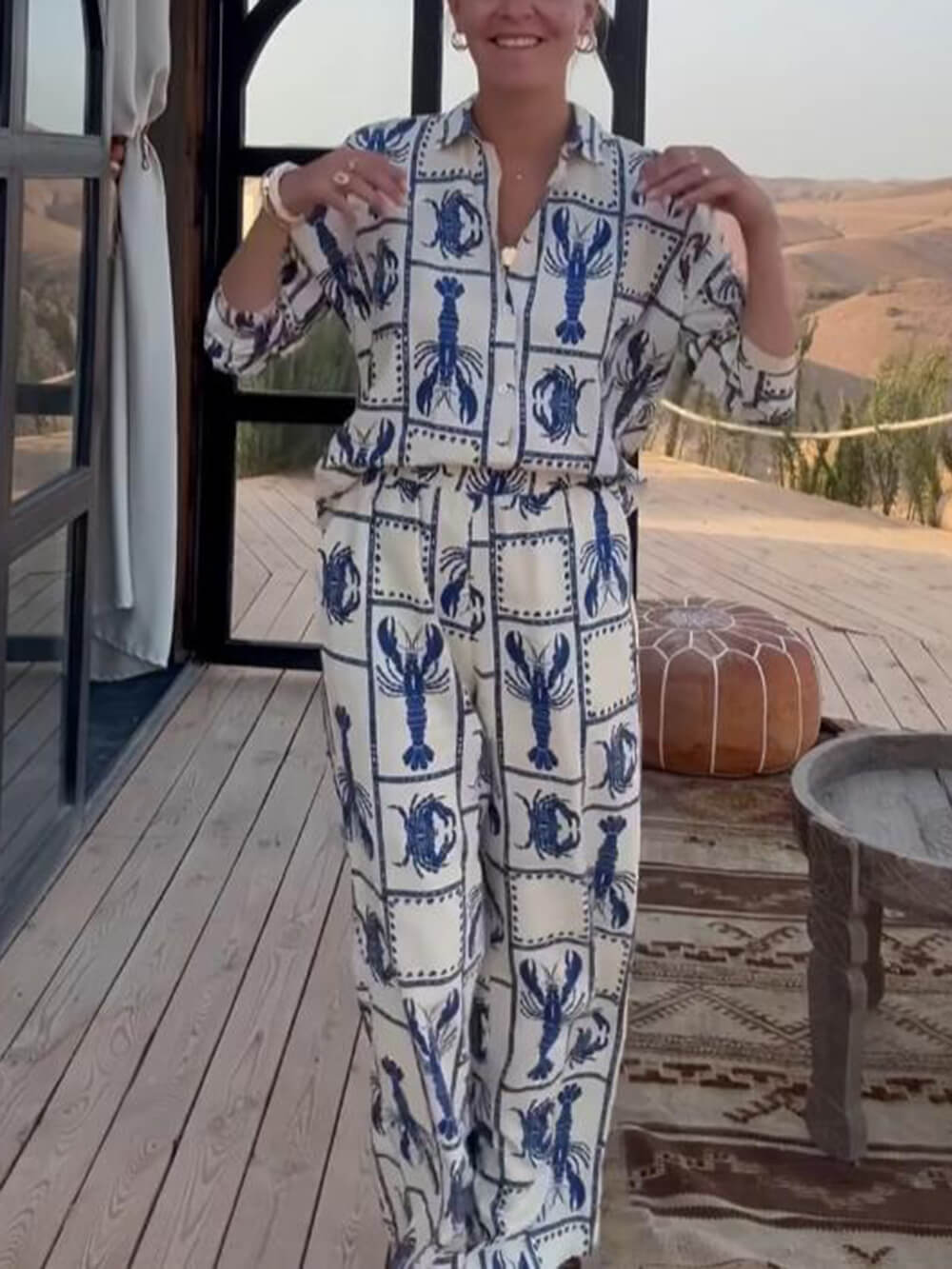 Unique Fun Lobster Pattern Printed Loose Shirt