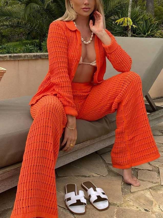 Casual Holiday Solid Color Knitted Loose Shirt