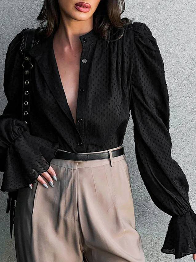 Jacquard Puff Sleeve Shirt