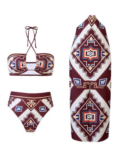 Printed Bikini Three-piece Set