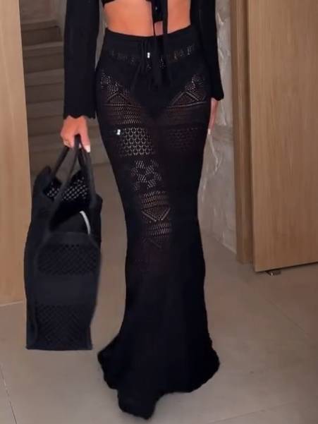 Cutout Knit Top And Skirt Suit-Skirt